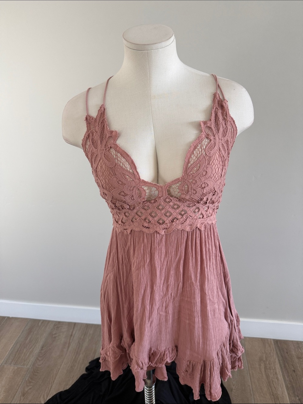 Free People Dusty Rose Crochet-Trim Mini Dress